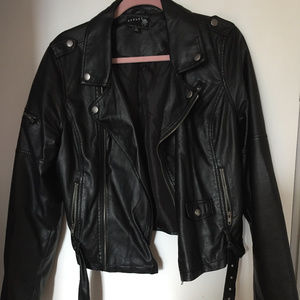 Black vegan leather motorcycle jacket